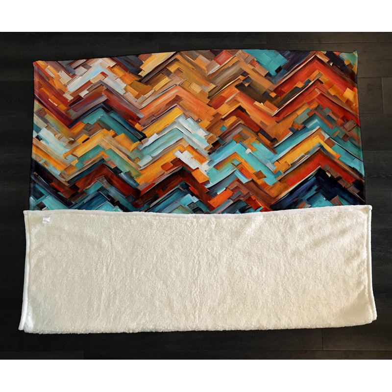 Throw Blanket, 51" W x 60" L, Chevron, Blue/Orange