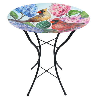 Perched Cardinals Glass Birdbath