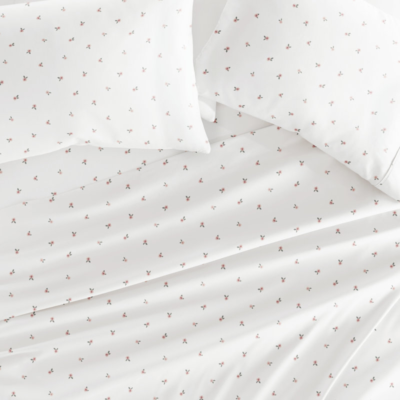 4 Piece Ditsy Pattern Sheet Set Bedding, Pink Floral, Queen, Queen Sheet Set with 2 Pillowcases, Pink Flowers