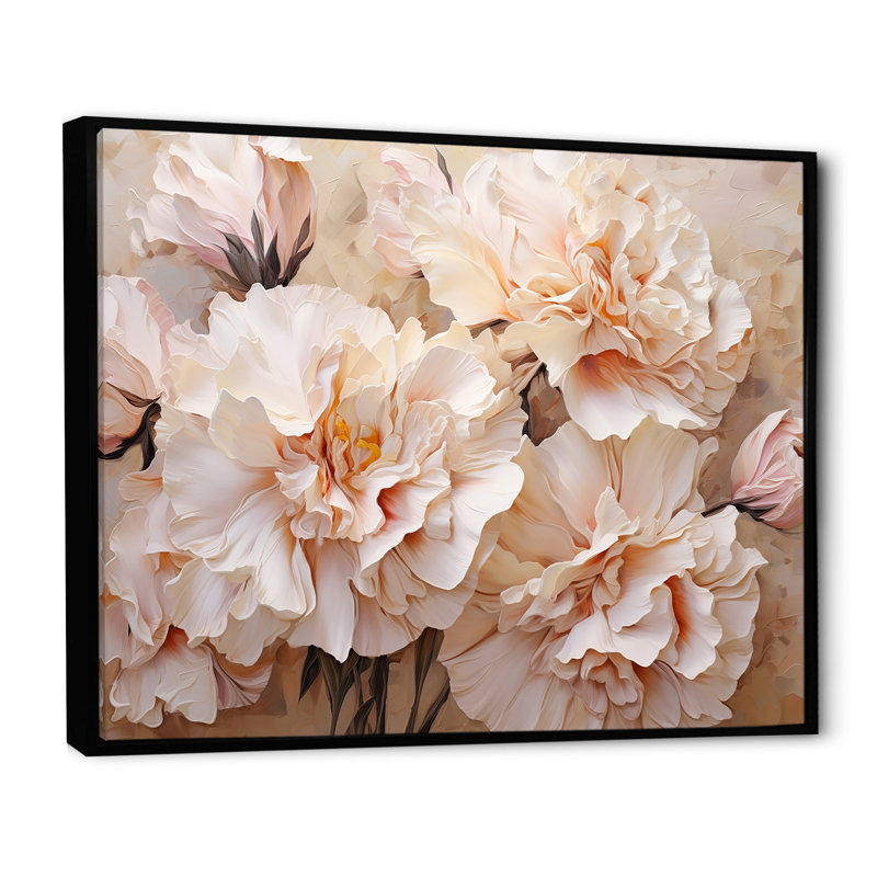 Arrangement d'œillets beige I sur toile, H 34 po x l 44 po x P 1,5 po, Cadre flottant noir