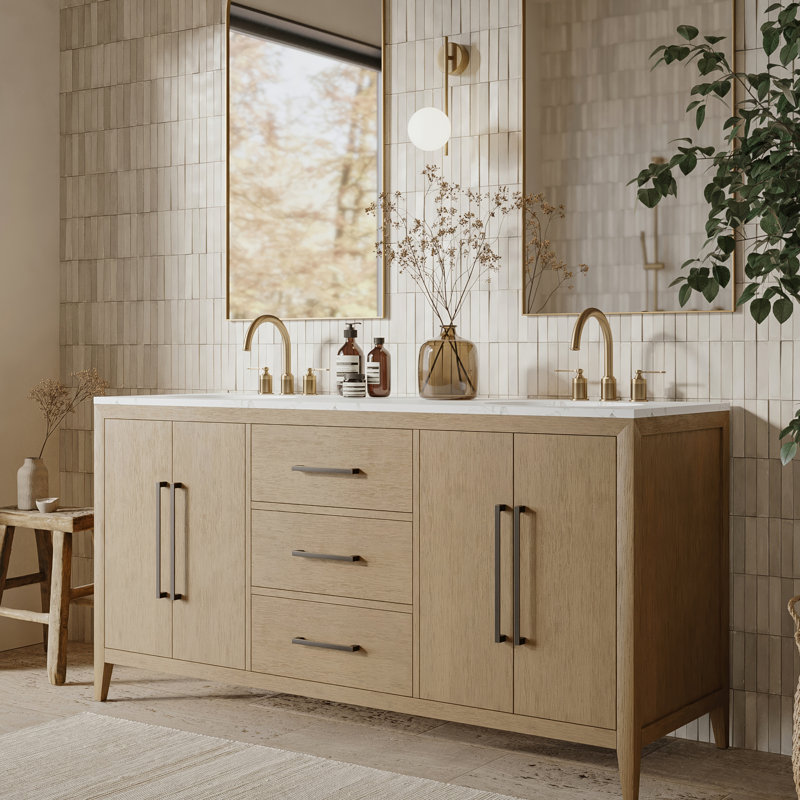 Alsup 66" Double Bathroom Vanity with Quartz Countertop
