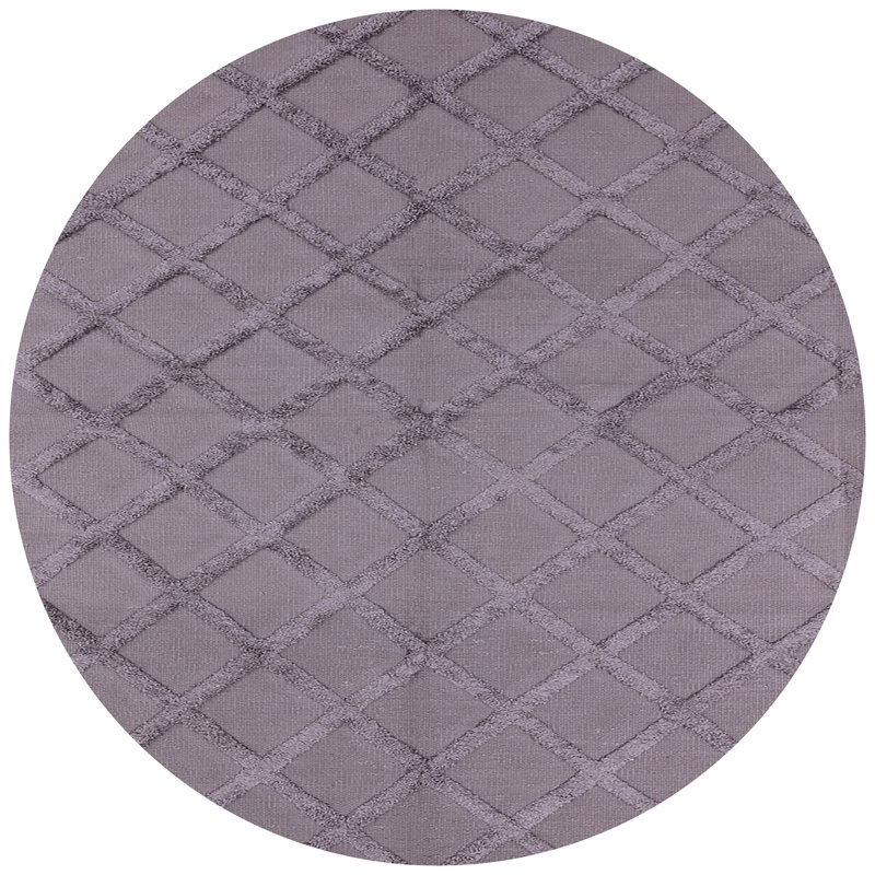 Tapis mauve à motif géométrique, Rond 5 pi