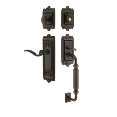 Grandeur Windsor Plate F Grip Entry Set Bellagio Lever in Timeless Bronze