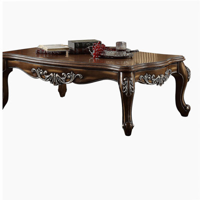 Table basse rustique en chêne avec pieds Queen Anne