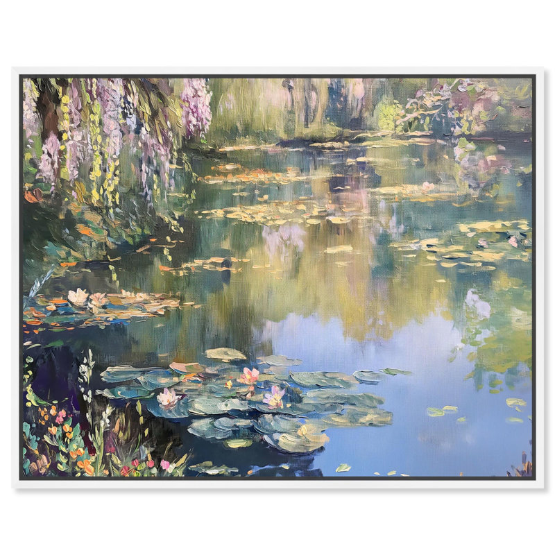 «Lily Lagoon I», peintures sur toile par Art Remedy, H 31 po x l 37 po, Cadre blanc