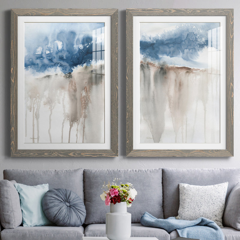 Windy Cliff I - ensemble de 2 reproductions d'art, H 31,5 po x l 47 po x P 1,5 po, Cadre en papier gris, Blanc