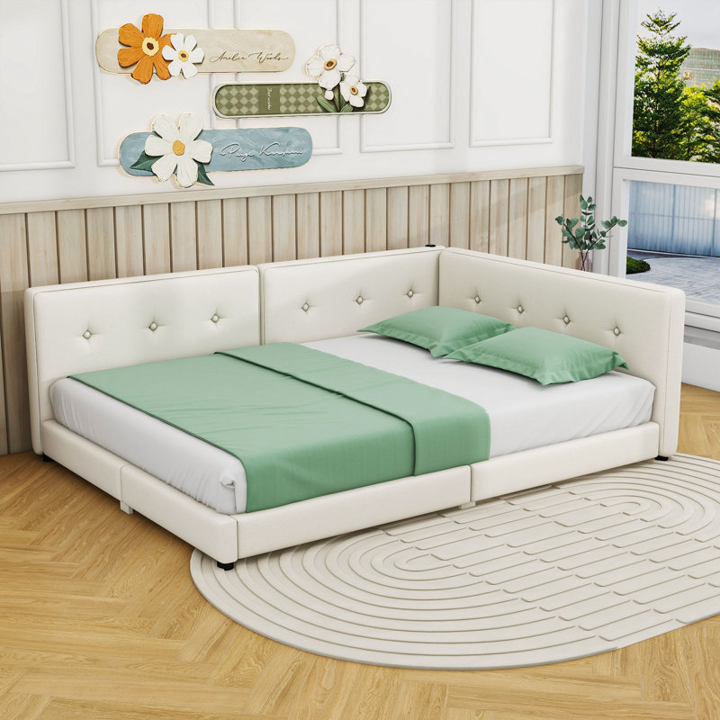 Luxurious Upholstered Platform Bed with USB Ports and LED Belt, Queen