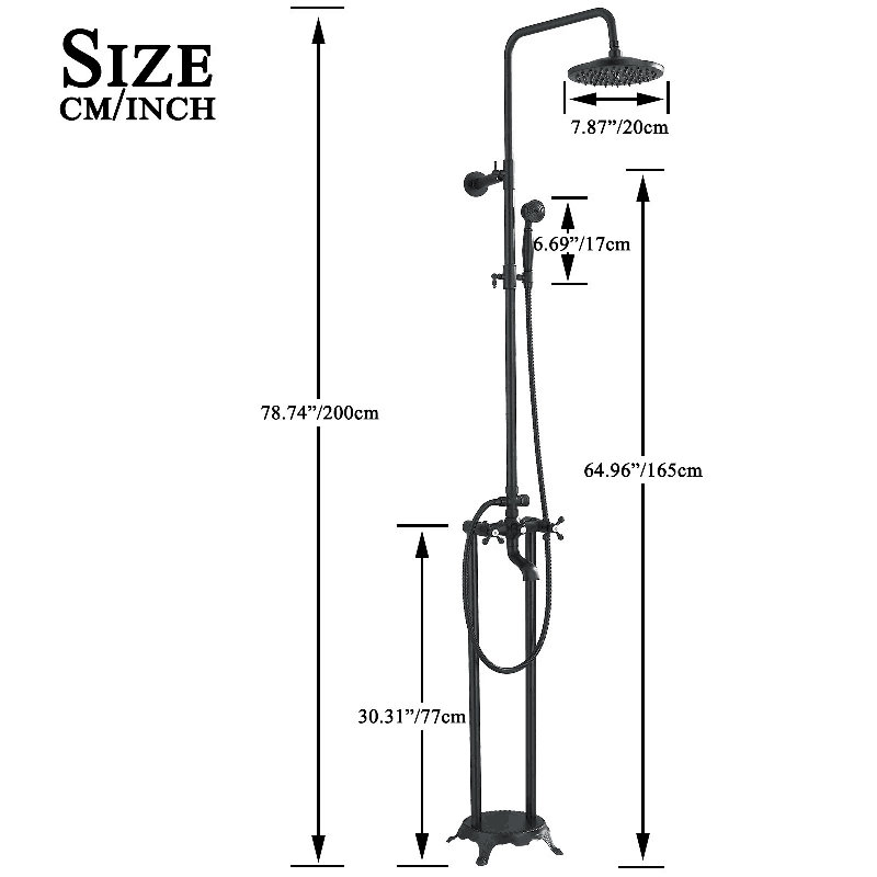 Black Freestanding Rainfall Tub Faucet System Set Floor Mounted Bathtub Faucet