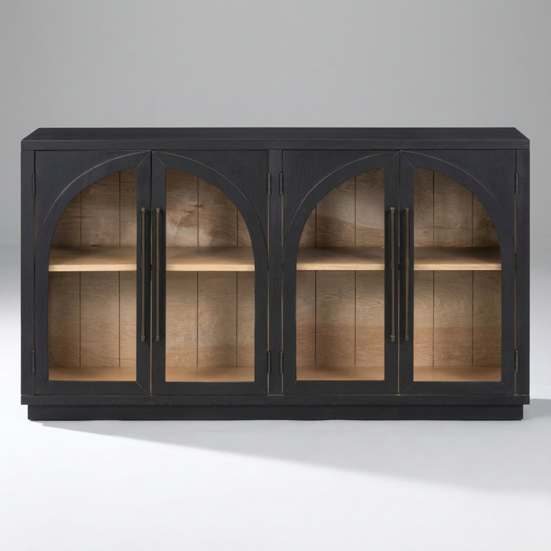 Grande armoire de rangement à 4 portes avec portes en verre et tablettes réglables pour les solutions de rangement dans la salle à manger, la cuisine et le salon