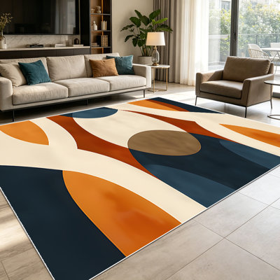 1PC Mid-Century Modern Abstract Geometric Arch area rugs for Living Room, Soft and Comfortable, Suitable for all seasons, easy-to-maintain, machine washable, suitable for dining table area, bedroom, home office, entryway, Home Decor, Outdoor Decor.