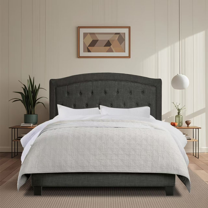 Lit tapissier rembourré avec tête de lit à hauteur ajustable, Très grand lit, Black