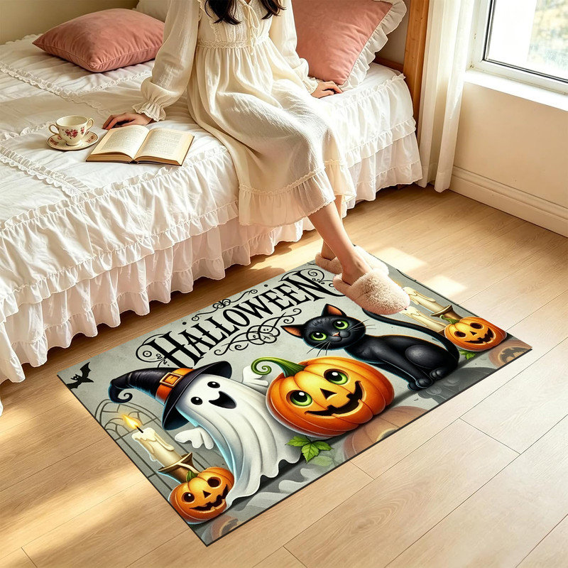  Paillasson anti-dérapant pour l'intérieur et l'extérieur, 24 po x 36 po, chat fantôme noir Halloween, 24 po x 36 po