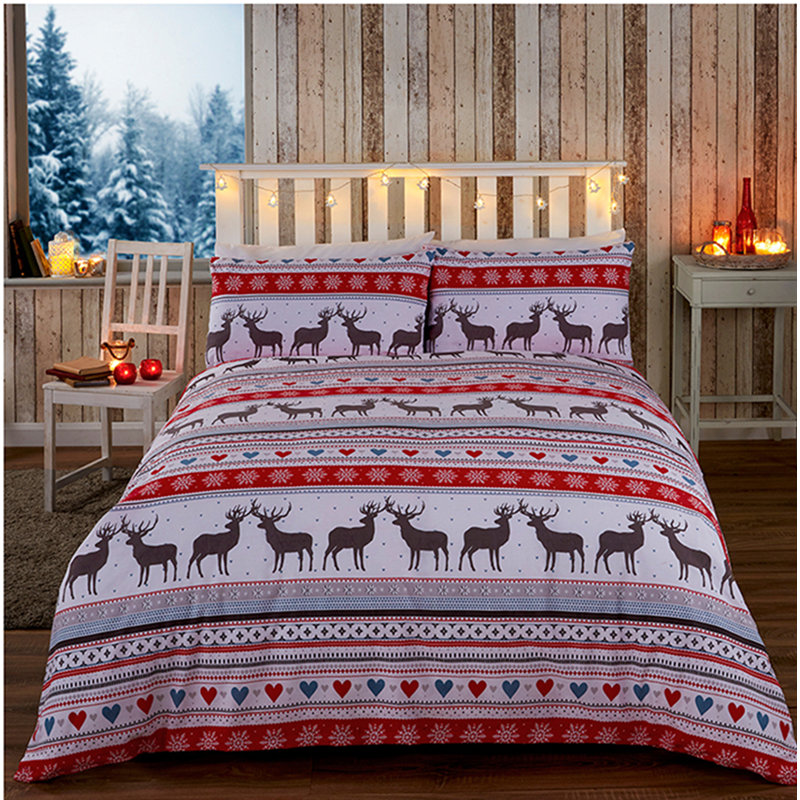 Grove 132 TC Reversible Duvet Cover Set, King - 2 Standard Pillowcases, Red