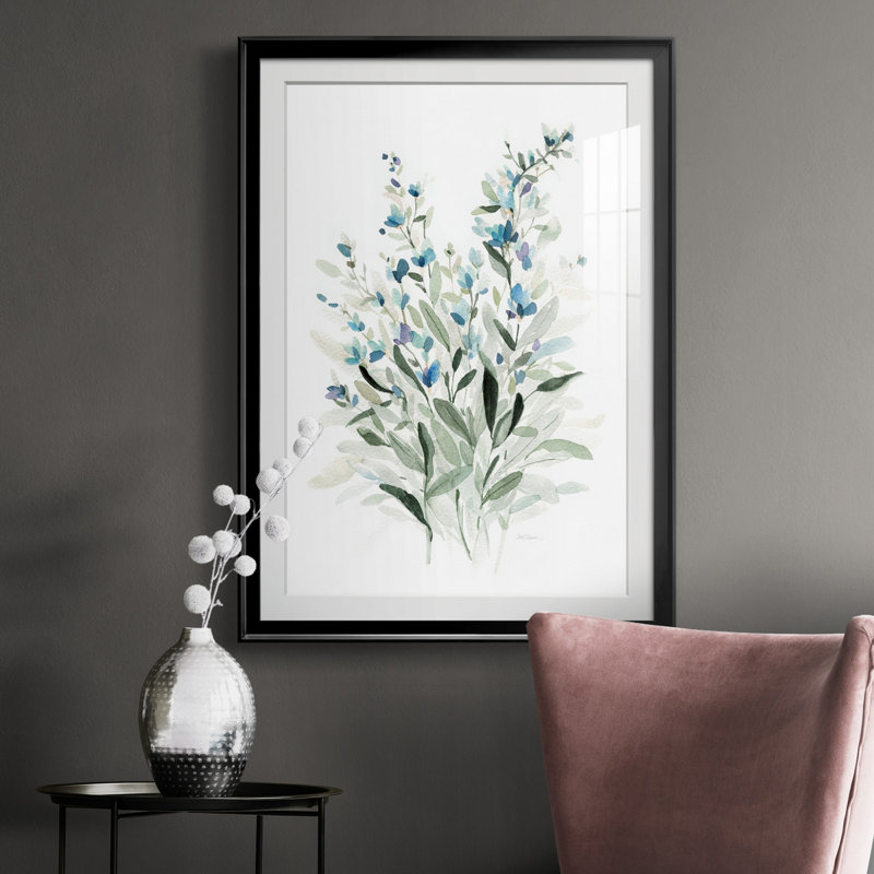 Delicate Blue Botanical I - peinture encadrée, Noir, H 30,5 po x l 42,5 po x P 1,5 po