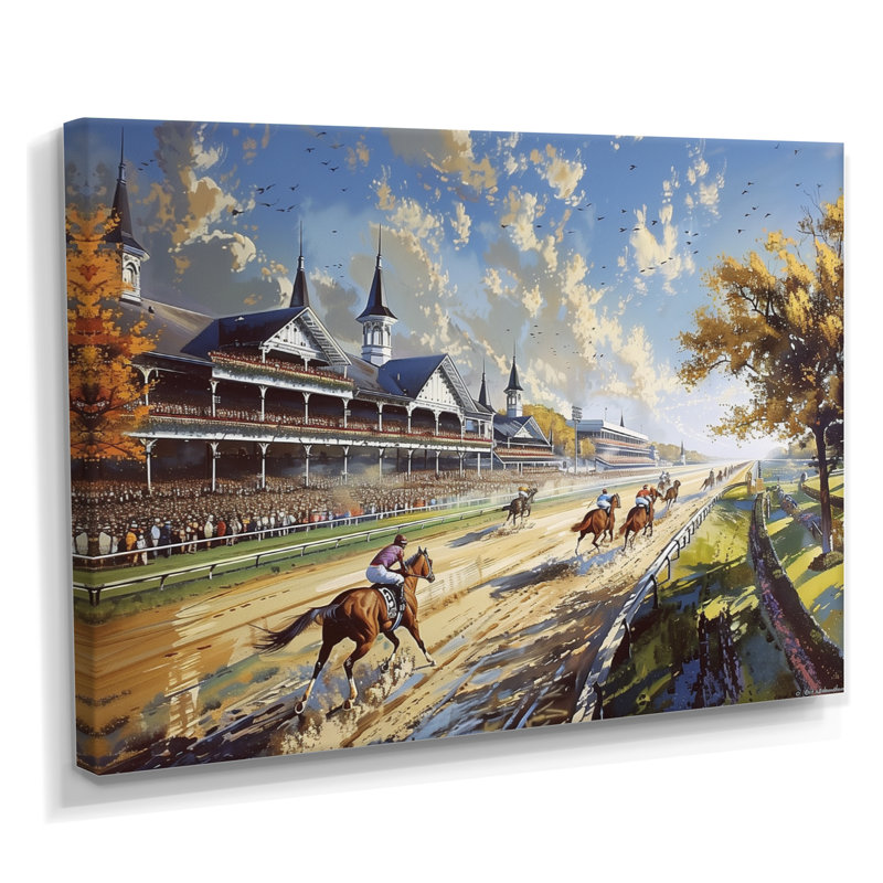 Margrie - Horse Racing Wall Art, 34" H x 44" W x 1.5" D, Wrapped Canvas