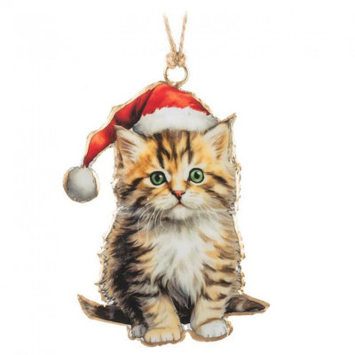 Ornement chaton avec chapeau de père Noël
