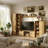 Modern 4-Piece Entertainment Center With Left & Right Tall Cabinets, Overhead Shelf, And 63'' TV Stand, Wood Finish