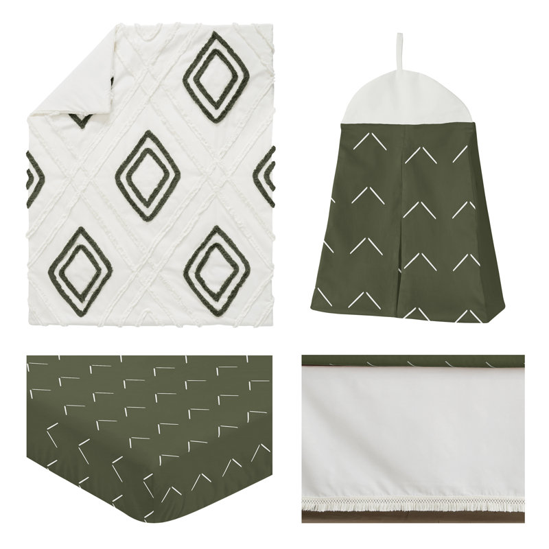 4 - Piece Crib Bedding Set, Off White/Hunter Green