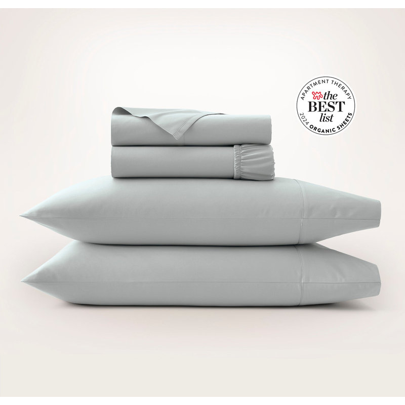 Percale Hemmed Sheet Set, Queen Sheet Set with 2 Standard Pillowcases, Shore