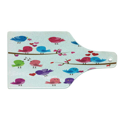 Ambesonne Kissing Tempered Glass Cutting Board Colorful Birds Love Pattern Multicolor