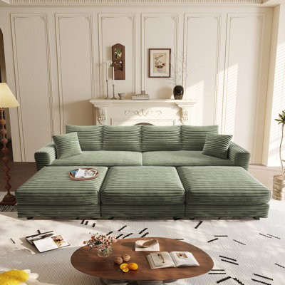 7 Seater Oversized Modular Sofa Extra Deep Cloud Corduroy Sectional Couch With Ottoman Chaise