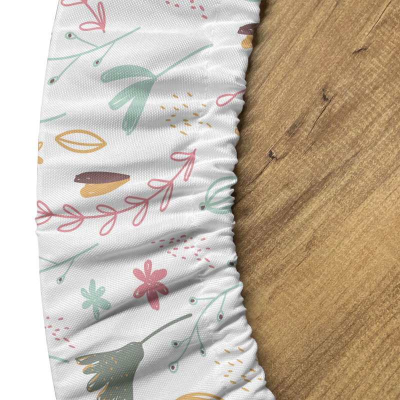 Winston Porter Botanical Fitted Round Tablecloth 40"- 44" Diameter White Multicolor, 51.97" Round