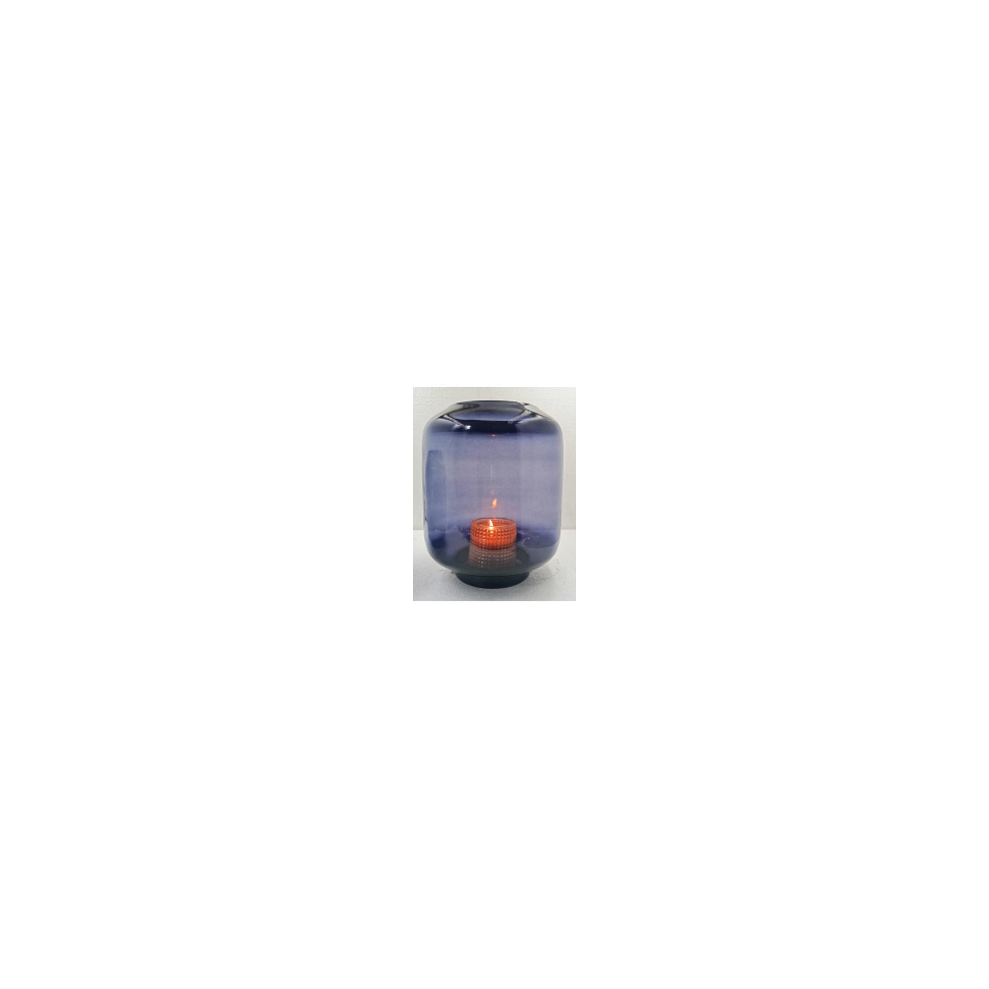 Cole and Grey Glass Wide Clear Room Hurricane Lamp with Elevated Base, 10" H x 9" W x 9" D, Blue