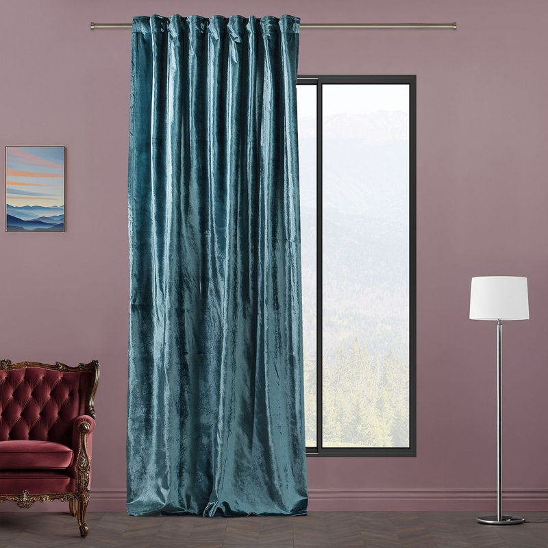 Extra Long & Extra Wide Shiny Velvet Curtain Panel (customized), 140cm Width x 295cm Drop, Air Force