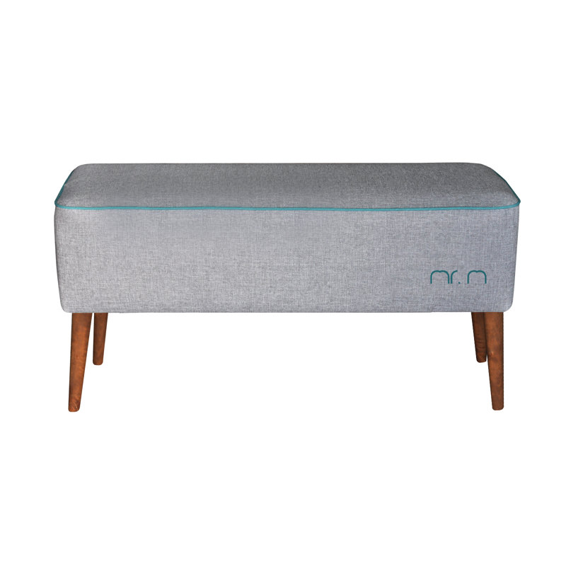 Mr. M Polyester Blend Upholstered Bench, Grey/Turquoise, Polyester Blend