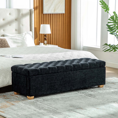 60.2'' Wide Storage End Of Bed Bench,Tufted Flip-Top Accent Window Bench With Legs For Living Room, Bedroom, Entryway