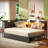 Corner Bed Frame Daybed with Bookcase Storage and PU Upholstered, Twin Size Daybed with 2 Drawers and Charging Station-258402887