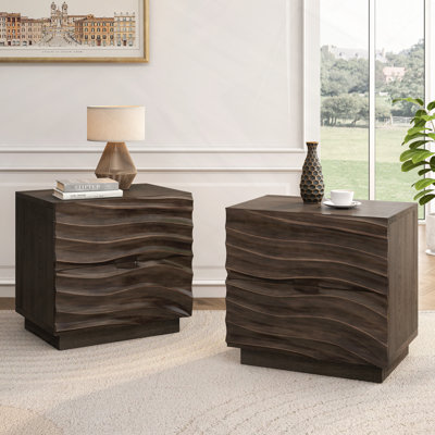 Solid Wood Nightstand Set of Two Two Drawers Silent Sliding Rails