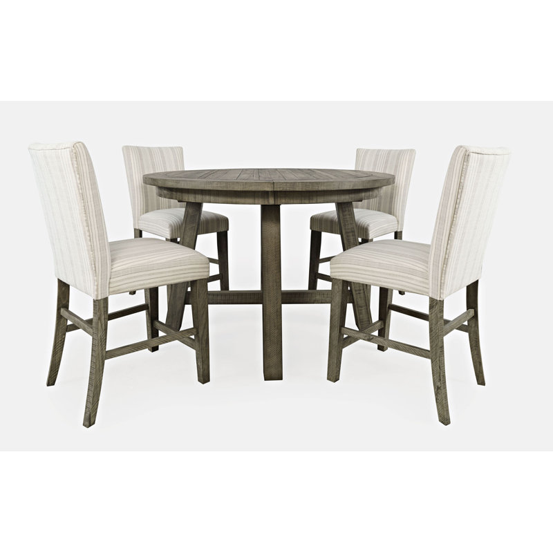 Verdonna Counter Height Extendable Pine Solid Wood Dining Set, 5 Pieces: Table, 4 Chairs
