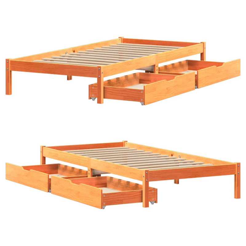 Solid Wood Storage Bed, Wax Brown, Small Single (2'6)