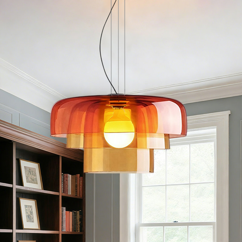 Mid Century Modern Glass Pendant Light, Orange