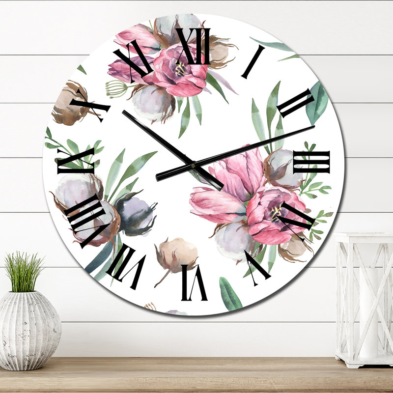 Bouquet de tulipes et de coton - Horloge murale traditionnelle, Petit