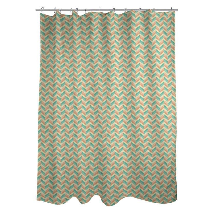 Rideau de douche simple à chevrons, Vert / Orange
