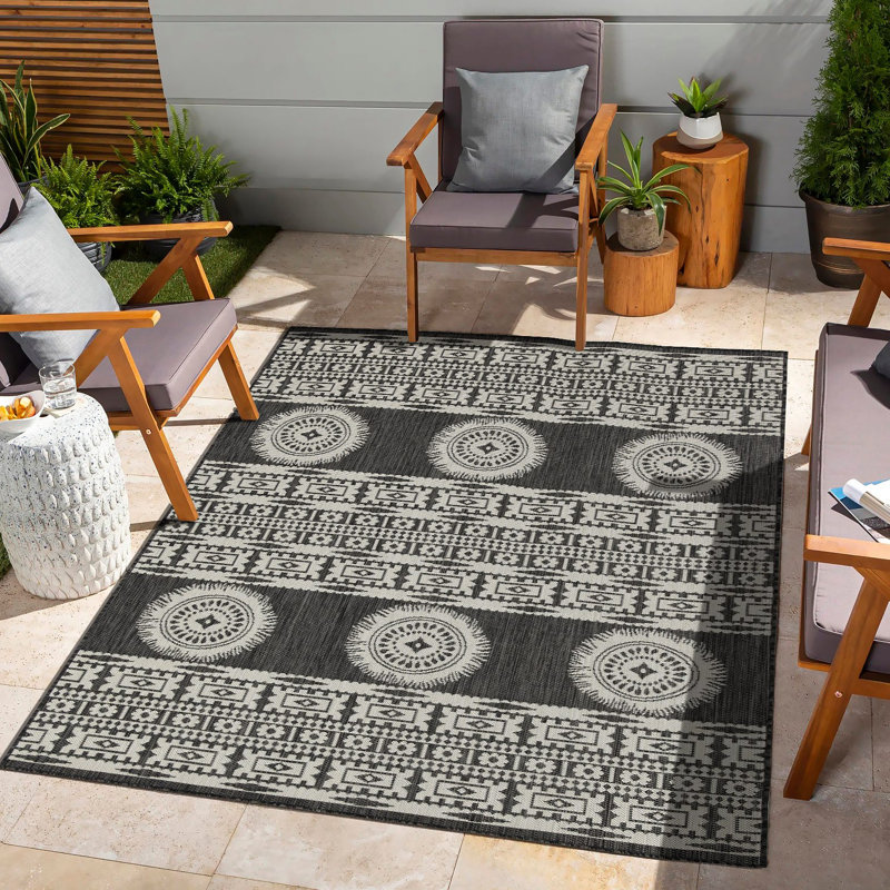 Tapis intérieur / extérieur Sunshine, Anthracite/Gris foncé/Blanc, Rectangle 5 pi 3 po x 7 pi 3 po