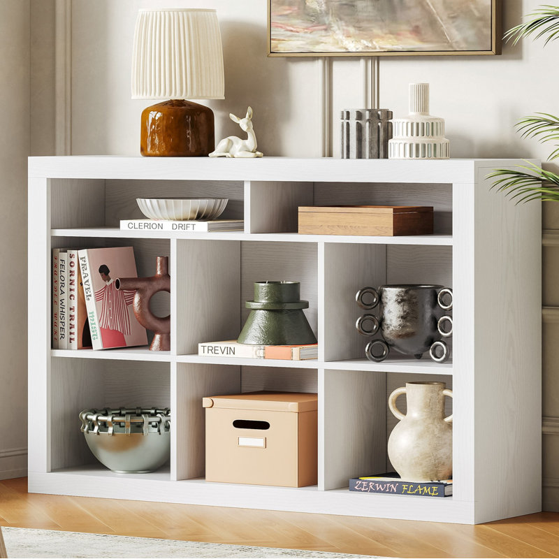 Rangement à 8 cubes avec tablette à 3 niveaux, tablette de 47,2 po de largeur, tablettes de rangement ouvertes, bibliothèque pour le salon