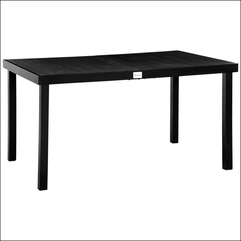 Table de salle à manger rectangulaire d'extérieur pour 6 personnes, plateau en lattes de plastique imitation bois résistant aux intempéries, structure en aluminium, pieds antidérapants réglables, idéale pour le jardin et la piscine.