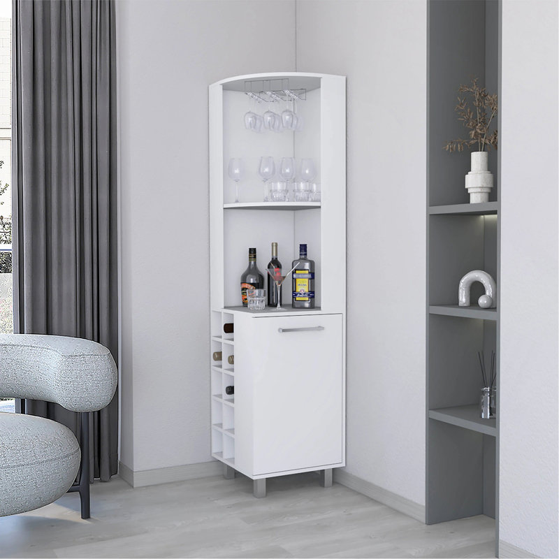 Bar d'angle avec porte-verres et porte-bouteilles