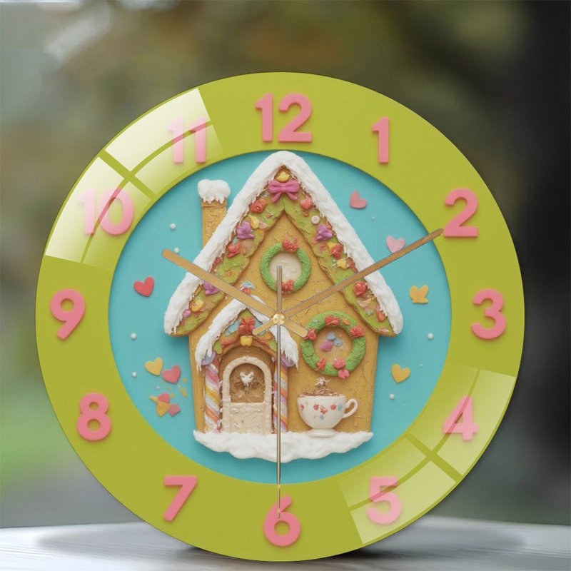 Festive-Gingerbread-House-Clock Art - 12'' Modern Glass Wall Clock