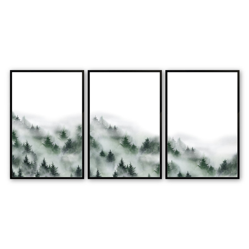 «Majestic Mist», impression sur papier 3 pièces, H 15,5 po x l 12,5 po x P 1 po, Noir satiné