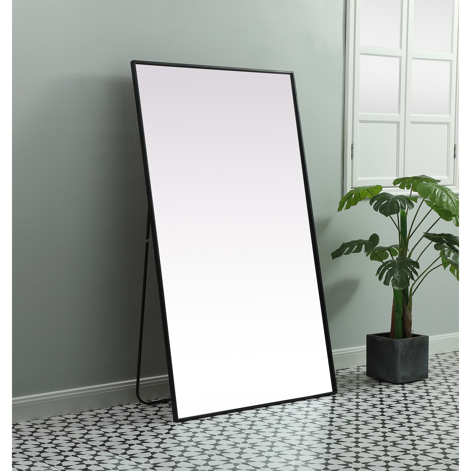 Sabine Metal Rectangle Floor Mirror, 60" x 36", Black