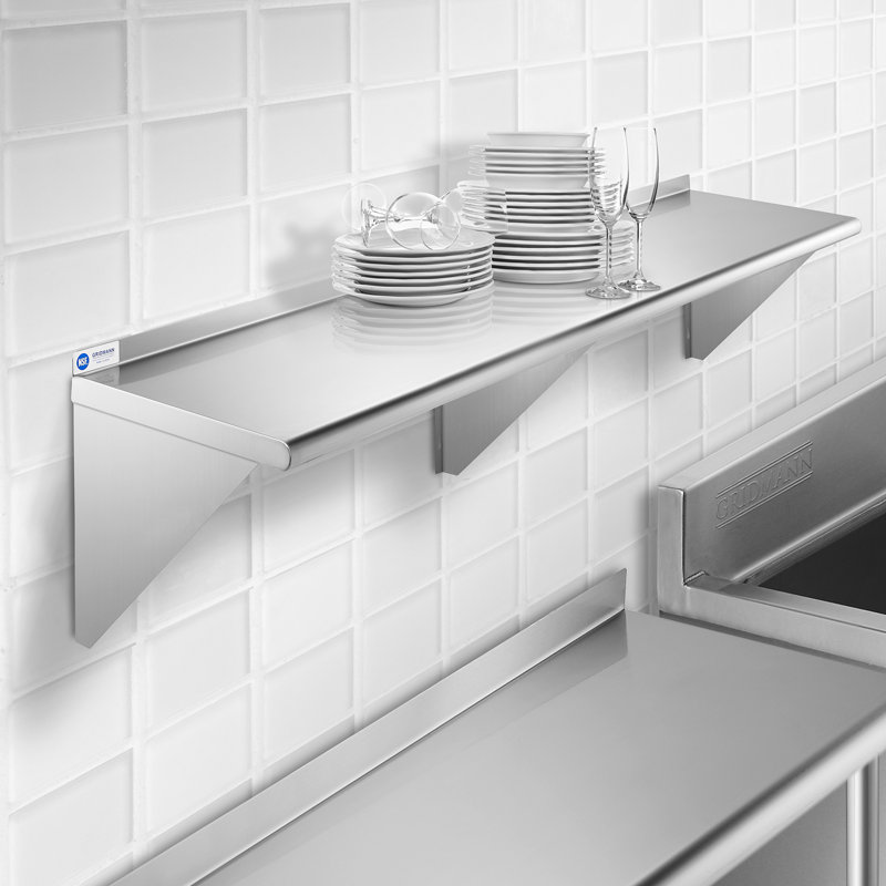 72" Stainless Steel Wall Mount Shelf with Backsplash