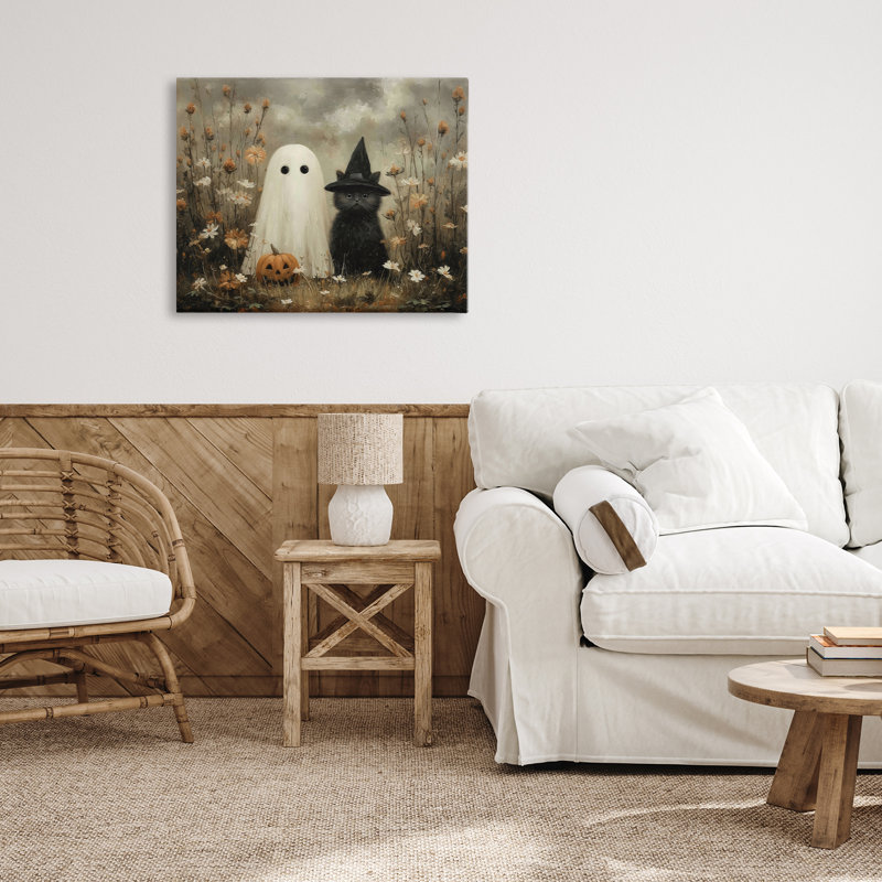 Toile fantôme et chat noir, design par Arlington Prints, H 16 po x l 20 po