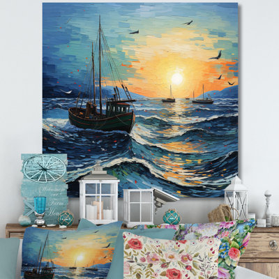 Vangogh Seascape With Fishing III - Vangogh Canvas Wall Art