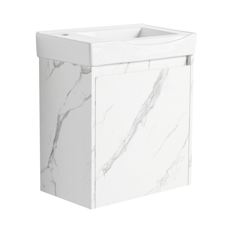 Meuble-lavabo de salle de bain avec lavabo en céramique - Assemblage facile, Blanc de Carrare