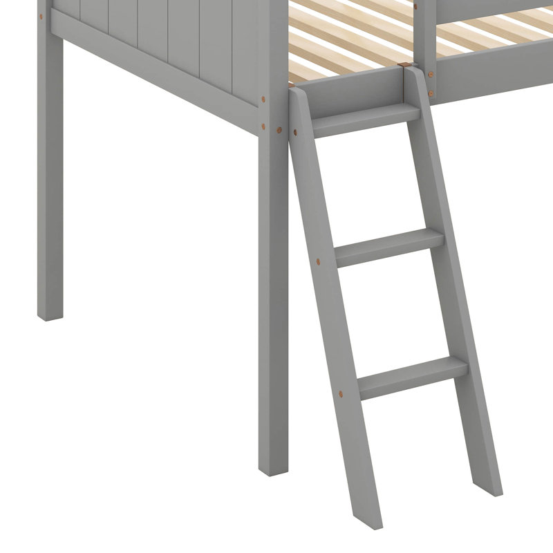 Obryan Twin Size Wood Low Loft Bed with Ladder, Gray