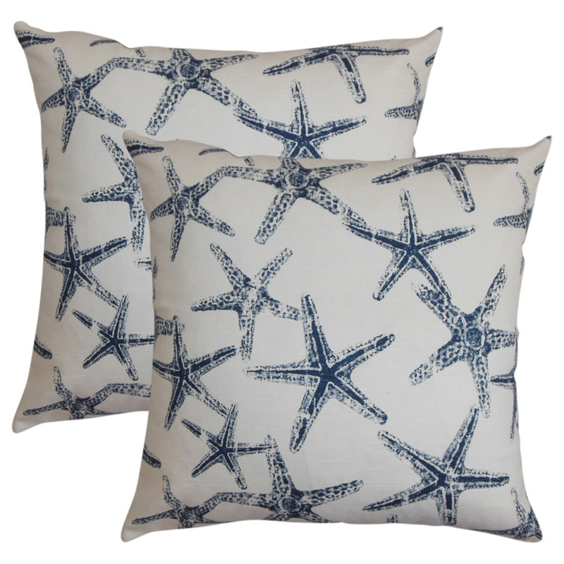 Cotton Reversible Throw Pillow, Navy